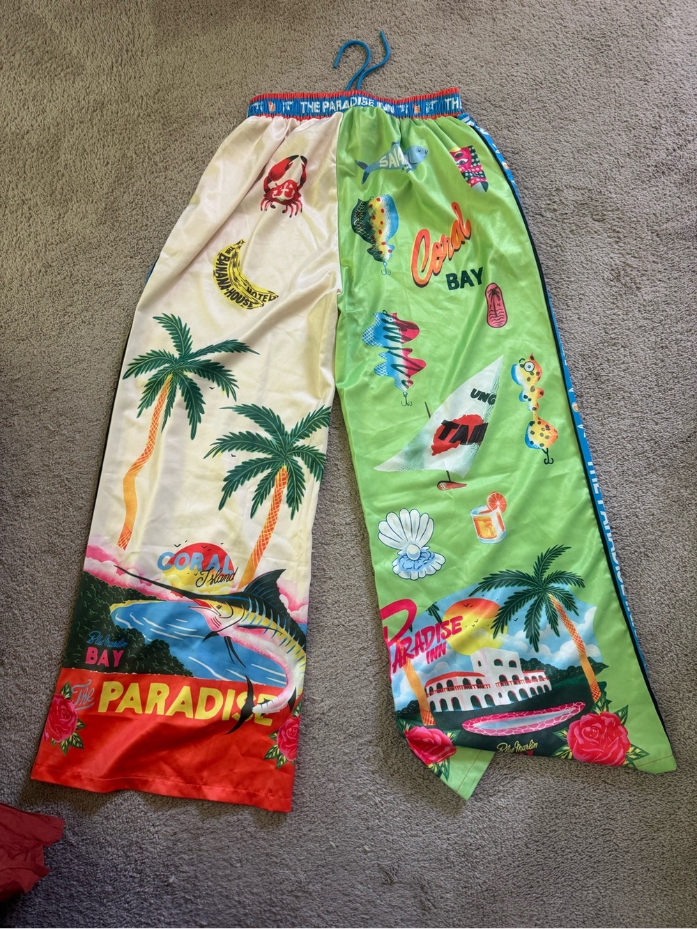 Silky Paradise Inn Tropical Print Drawstring Track Pants - Yellow Multi - Picture 3 of 3